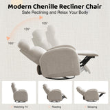 AEMEIOS Nursery Swivel Rocker Recliner, Manual Nursering Glider Recliner, Chenille Swivel Rocking Nursery Recliners with Double Pockets for Living Room, Camel AEMEIOS