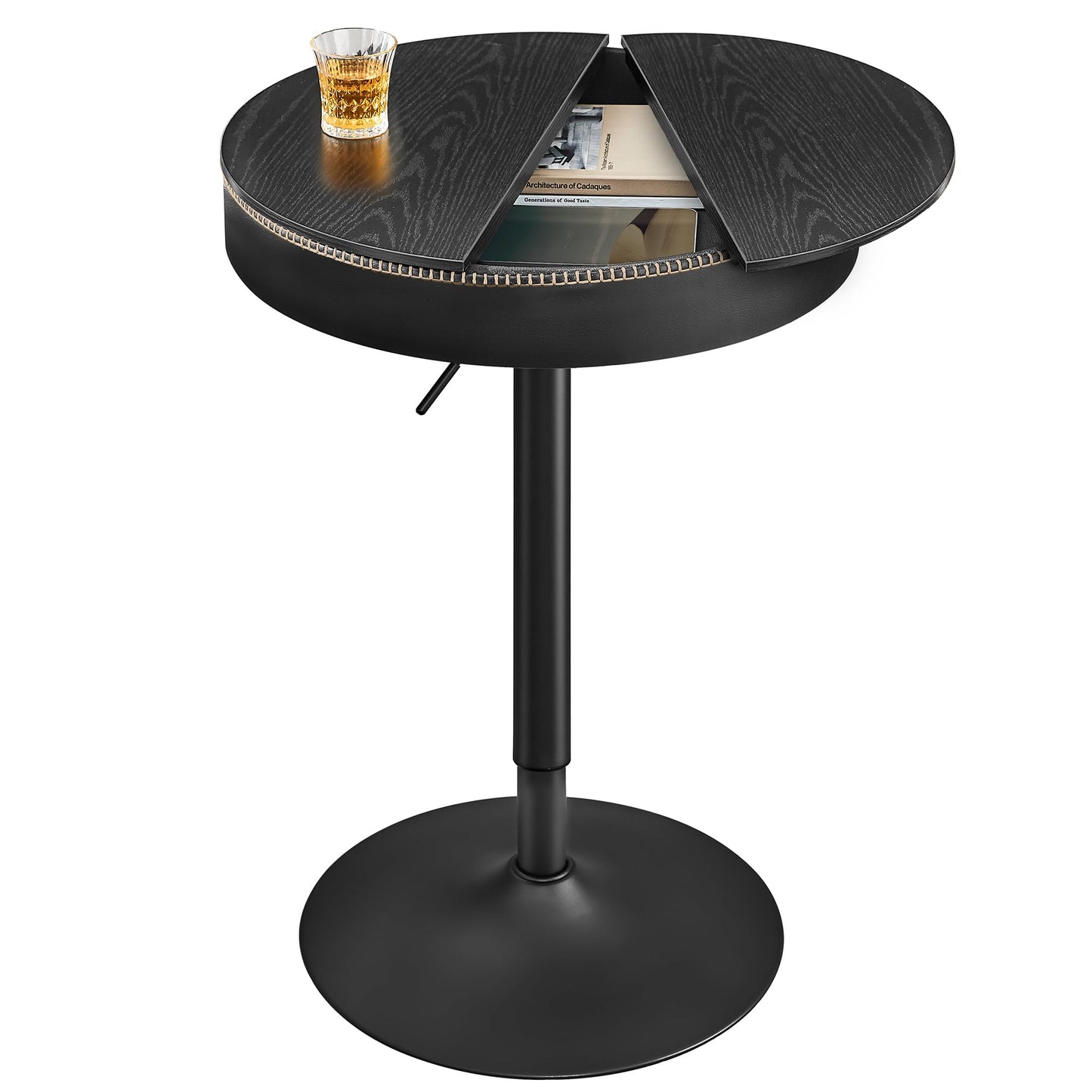 Height Adjustable Round Bar Table with Storage - VASAGLE EKHO Collection in Ebony Black and Ink Black - WoodArtSupply