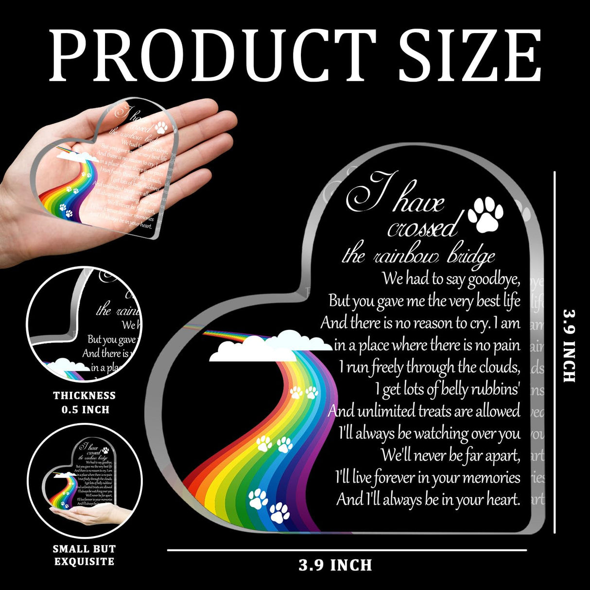 Pet Memorial Gifts, Sympathy Gift for Loss of Dog Cat, Pet Memorial Acrylic Rainbow Bridge Decorations Condolences Gifts for Pet Loss Remembrance Keepsake Toerifer