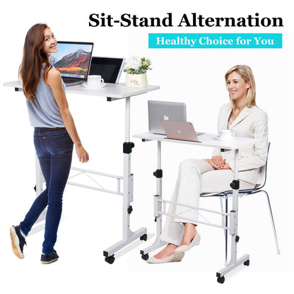 KLSMYHOKI Standing Desk Adjustable Height, Mobile Stand Up Desk with Wheels Small Computer Desk Rolling Desk, Portable Laptop Desk White Standing Table Home Office Desks 16"x31.5" Height 27"- - WoodArtSupply