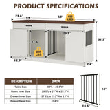 Large Dog Crate Furniture - Wooden Indoor Dog Kennel Furniture for 2 Dogs with 2 Drawers and Removable Divider, Heavy Duty Dog Crate Table, 63" L x 23.6" W x 31.5" H, White Faceket
