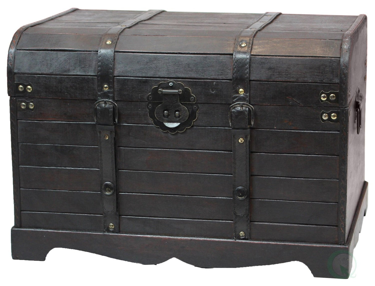 Vintiquewise Antique Style Black Wooden Steamer Trunk Coffee Table, Storage Chest with Lid, Hope Chest Storage, Blanket Trunk for Living Room or Bedroom Vintiquewise