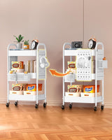 ALVOROG 3 Tier Rolling Cart with DIY Pegboards Metal Utility Cart with Wheels Handles Baskets Hooks, Storage Cart for Office Kitchen Bathroom(White) ALVOROG