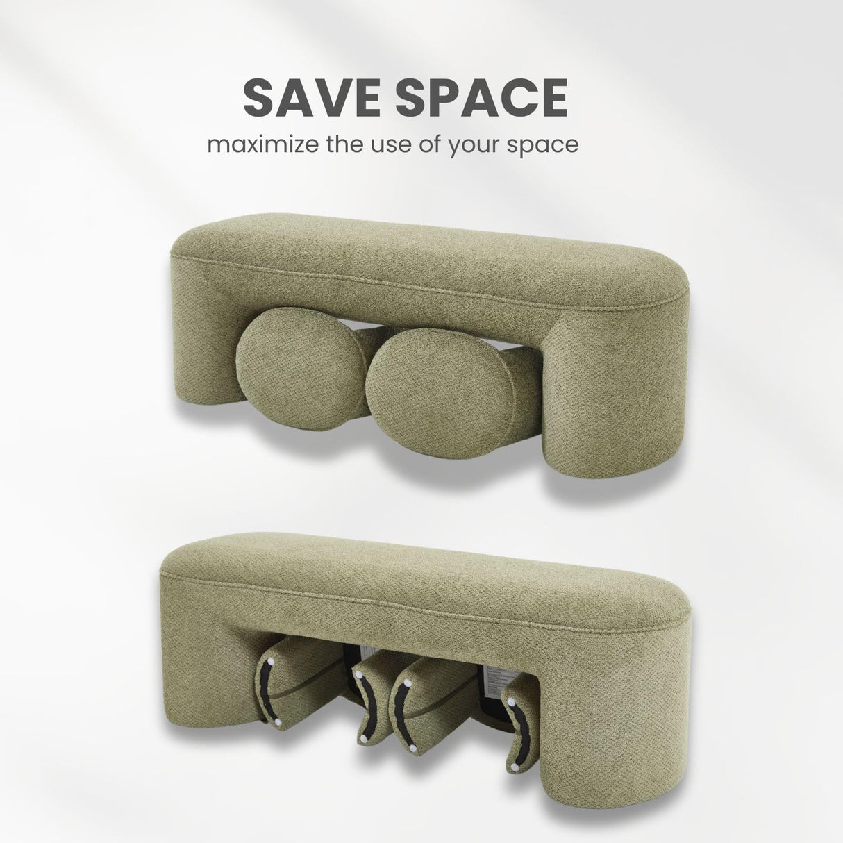 ChicAura 3-Piece Nesting Ottoman Bench Set，53" Long Upholstered End of Bed Bench with 2 15" Foot Stools Chenille Modern Arched Bench Comfy Entry Bench Vanity Stools for Living Room Bedroom, Green ChicAura