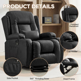 IPKIG Manual Swivel Rocker Recliner Chair with LED Lights, Side Pocket, Cup Holder, Dual-Use Pillow, Faux Leather Glider Rcking Chair Nursery for Living Room, Bedroom, Office, Black IPKIG
