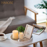 Hanobe Decorative Serving Tray Round: Farmhouse Coffee Table Tray for Ottoman Boho Wooden Centerpiece Rustic White Washed Mandala Home Decor Living Dining Room Kitchen Counter Display Hanobe