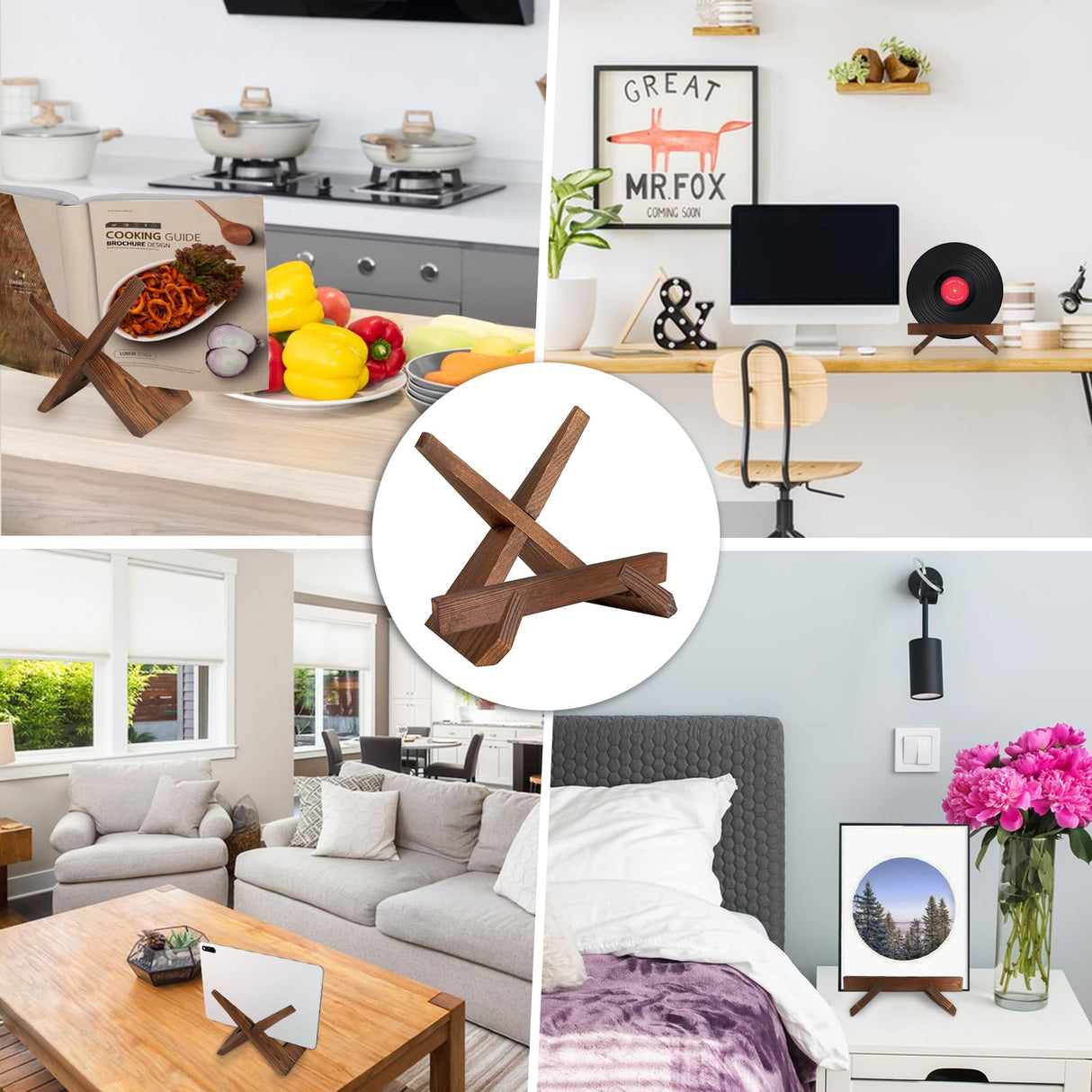 Cookbook Stand, Stylish Recipe Book Holder, Wooden Cookbook Holder, Multifunctional Photo Picture Frame Display Stand Cook Book Holder Stand for Home Kitchen Counter Tabletop Decor Openfly