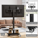 TV Stand with Mount for 32-65 Inch TVs, Swivel Rolling TV Stand Mount with Wheels and Power Outlet, Entertainment Center with Storage, Media Console Cabinet for Living Room Bedroom, Black MJOMKN