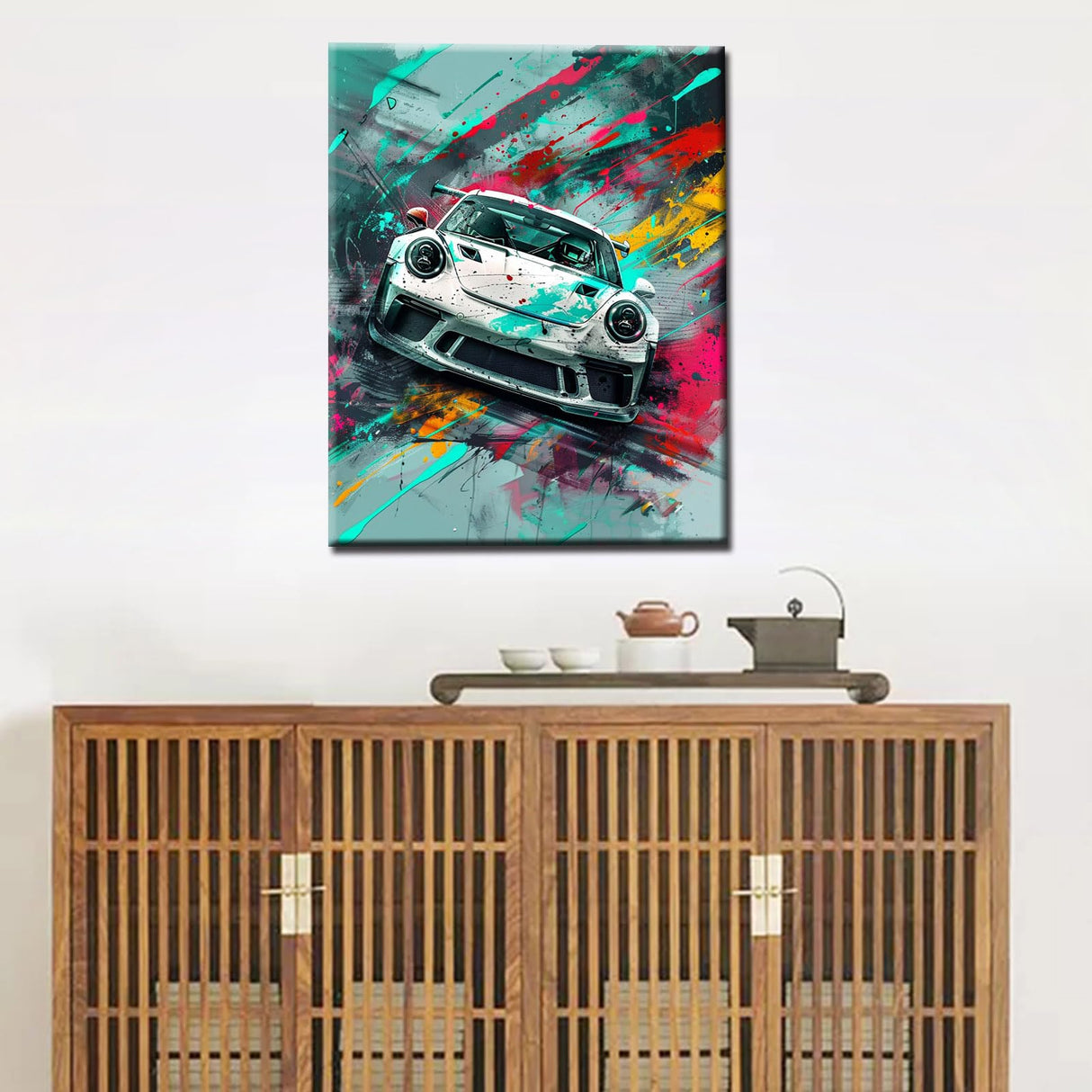 Aihonmin White Racing Car Paint by Numbers Kits for Adult Beginners,Classic Car Paint by Numbers Extrem Sport Painting by Numbers Unique Gift Home Wall Decor Art Crafts Without Framed 16''W x 20''H Aihonmin