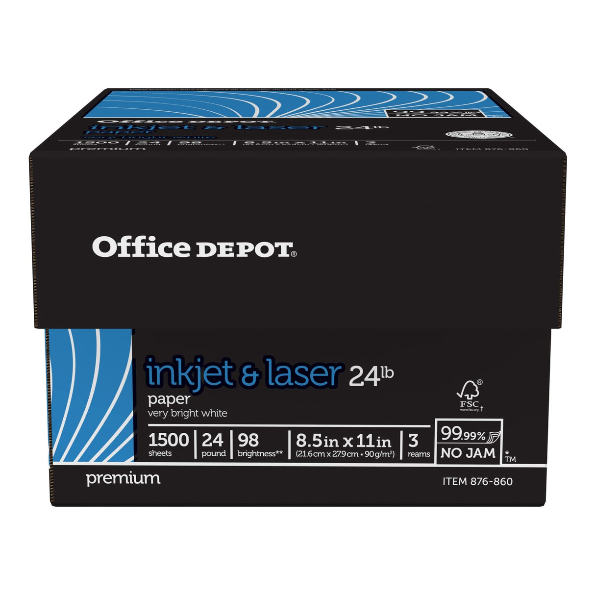 Office Depot Laser Print Paper, 8 1/2in. x 11in., 24 Lb, 30% Recycled, 500 Sheets Per Ream, Case Of 3 Reams, 751440 Office Depot