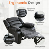 ANJ Traditional Recliner Chair, Breathable PU Leather, Extra Wide Manual Recliner with Overstuffed Arm and Back, Single Sofa Chair for Living Room, Bedroom (Black) ANJ