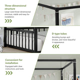 Canopy Floor Bed for Kids – Queen Size, Matte-Black Steel Frame with Safety Fence, Unisex Design for Boys & Girls, Box Spring Required, Quick Assembly (Queen) Lyngins