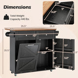 Giantex Kitchen Island Cart with Hidden Tilt Out Trash Can Cabinet, Drop Leaf, 2 Drawers, Towel Rack, Rolling Mobile Breakfast Bar Table, Wood Kitchen Storage Cart on Wheels (Black & Natural) Giantex