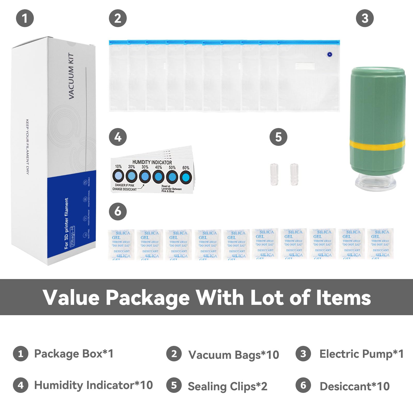 YOOPAI Filament Storage Bags Kit 32 Pcs with Auto Pump, 10 Filament Vacuum Storage Bags Plus 10 Desiccants/Humidity Indicator Cards and 2 Clips, Filament Storage Box Designed for Filament Sto - WoodArtSupply