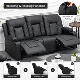 COMHOMA Recliner Chair Set, Furniture 3PC Bonded Leather Recliner Set Living Room Set, Sofa, Recline Chair (Black,Living Room Set 3) COMHOMA
