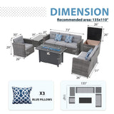 JOIVI 9 Pieces Outdoor Patio Furniture Set with 45” Fire Pit Table, Rattan Patio Conversation Set with 50000 BTU Gas Fire Pit, Wicker Outdoor Sectional Sofa Set with Storage Box and Coffee Table, Gray JOIVI