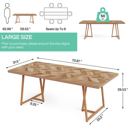 Tribesigns Farmhouse Dining Table for 6 to 8, 70.9 Inch Rectangular Wood Kitchen Table with Heavy Duty Wooden Legs, Industrial Dinner Table for Dining Room, Living Room, Walnut - WoodArtSupply