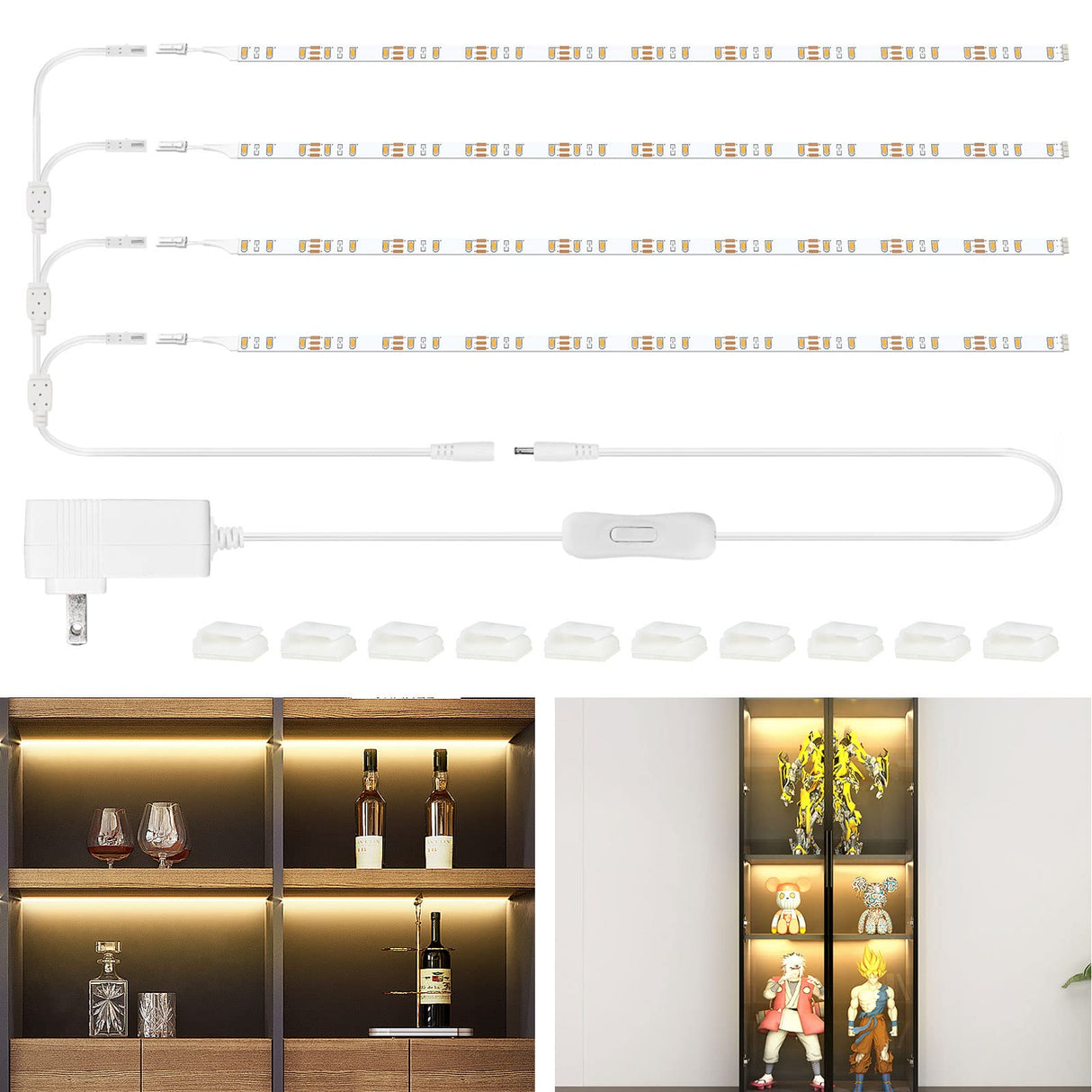 WOBANE LED Shelf Light, LED Closet Light Kit, 4PCS 20inch Pre-Cut Strip Bars, Designed for Shelves,Display Case, Bookshelf, in Cabinet Lighting, 2700K Warm White WOBANE