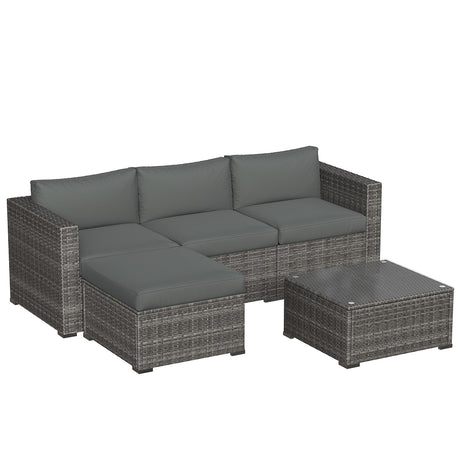 May in Color 5 Piece Outdoor Patio Sectional Furniture Set, Weather Resistant Rattan Outside Couch, Waterproof Conversation Sofa for Balcony, Porch, Backyard, Deck, Garden, Grey May in Color