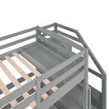 Triple Bunk Bed with Stairs, Twin Over Twin & Twin Bunk Bed for 3, Triple Bunk Bed with Drawers, Staircase with Storage, Built-in Shelves, for Kids Teens Adults (Gray) Bellemave
