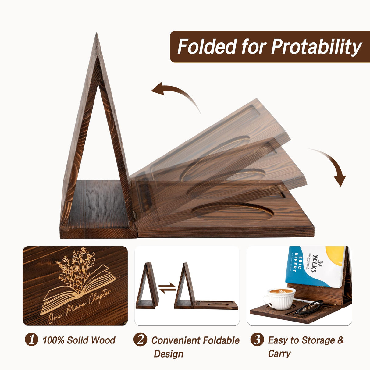 Wooden Book Holder Stand for Page Rest Nook Reading Valet with Coffee Mug Cup Glasses Pen Ipad Holder for Nightstand Desktop Bedside Birthday Gifts for Book Lovers Readers (Dark Brown) GloxwRiyt