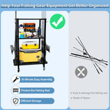 TC-HOMENY Fishing Rod Holder for Garage, Fishing Pole Rack Cart 10 Rod Fit All Fishing Rods, 3 Tier Fishing Tackle Storage Organizer Rack with Storage Bag, Fit For Living Room, Black TC-HOMENY