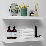 Homeforia White Floating Shelves 24 inch, High End Solid Real Wood 24inch Bathroom Floating Shelf for Wall Mounted, White Wooden 24in Floating Shelves, Heavy Duty Bracket, 24 X 6.5 X 1.75 in, Set of 2 Homeforia