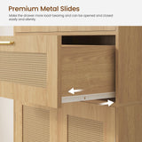 Iwell Tall Storage Cabinet with 2 Adjustable Shelves & Large Drawer, Rattan Cabinet with 4 Doors, Pantry Cabinets for Dining Room, Living Room, Home Office, Natural Iwell