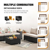 JOYURE 8 Pieces Patio Furniture Set All-Weather Outdoor Wicker Sectional Conversation Sofa Rattan Patio Seating Sofa with Cushion and Glass Table for Porch Poolside,Beige JOYURE