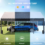 10 * 20 Heavy Duty Carport Canopy - Extra Large Portable Car Tent Garage with Adjustable Peak Height from 9.5ft to 11ft,Removable Roof &Side Walls for Car, SUV,Boats Sannwsg