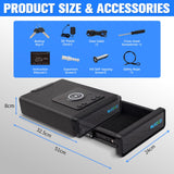 WJIECO Biometric Smart Gun Safe with Phone Charging for Handgun - Biometric Gun Safe 3 Ways Quick Access with Fingerprint/Keypad/Key Lock for Bedside Nightstand or Car with LCD WJIECO