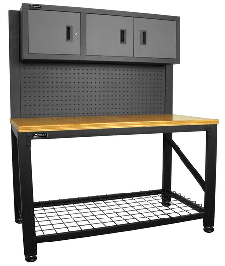 Homak 59-Inch Wood Top Workbench with 3 Door Cabinet, Steel, GS00659031 Homak