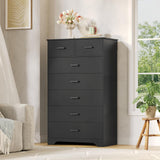 DICTAC Black Dresser for Bedroom with 7 Drawers, 55.7" Tall Dresser Chest of Drawers, Modern Large Wood Storage Dresser Organizer with Metal Handle, Vertical Dresser for Bedroom, Living Room, Nursery DICTAC