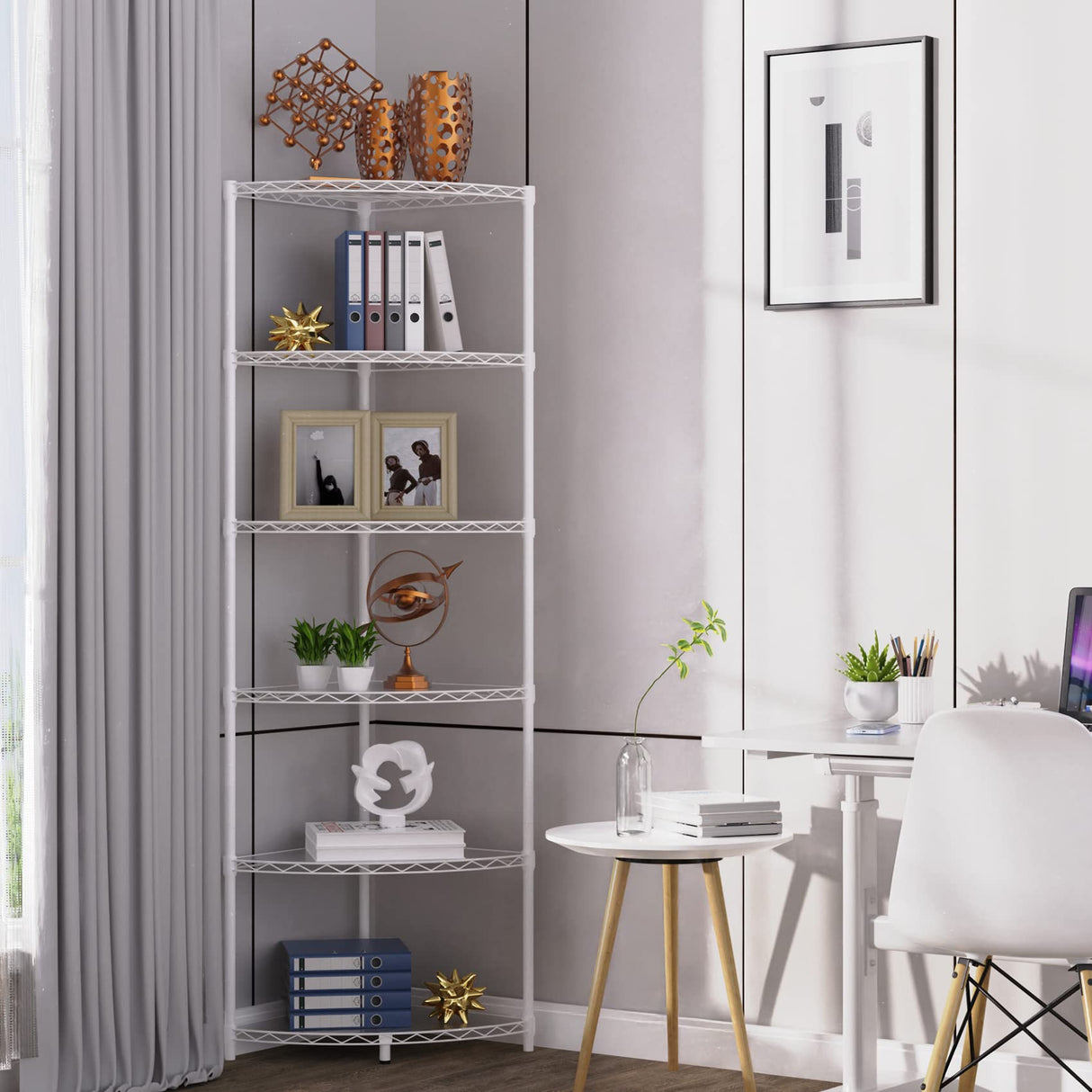 6 Tier NSF Metal Corner Shelf Wire Shelving Unit, 420lbs Capacity Heavy Duty Adjustable Storage Rack with Shelf Liners for Closet Kitchen Bathroom Garage Basement, 72" H x 18" L x 18" D - White pouseayar