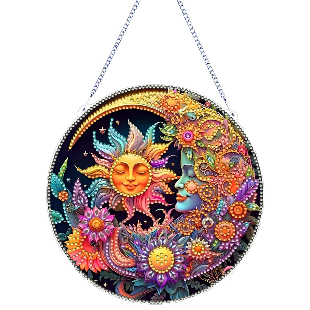 RYMILIE Diamond Art Painting Pendant Kits 5D Diamond Art Painting Art Hanging Kit Sun and Moon DIY Diamond Crystal Window Pendant Kit for Adults Gift Wall Home Decoration RYMILIE