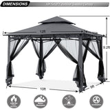 ABCCANOPY Gazebos for Patios 10x12 - Outdoor Steel Frame Gazebo with Mosquito Netting for Lawn Backyard Garden Deck (Dark Gray) ABCCANOPY