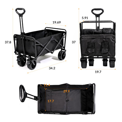 welsteepse Collapsible Foldable Wagon, Heavy Duty Folding Utility Garden Cart Wagon for Sports, Camping, Garden, and Shopping, Black - WoodArtSupply