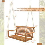HAPPYGRILL 2-Person Acacia Wood Outdoor Porch Swing, Patio Swing Chair Patio Hanging Bench Chair with 800lb Weight Capacity and 8.2 ft Hanging Ropes HAPPYGRILL