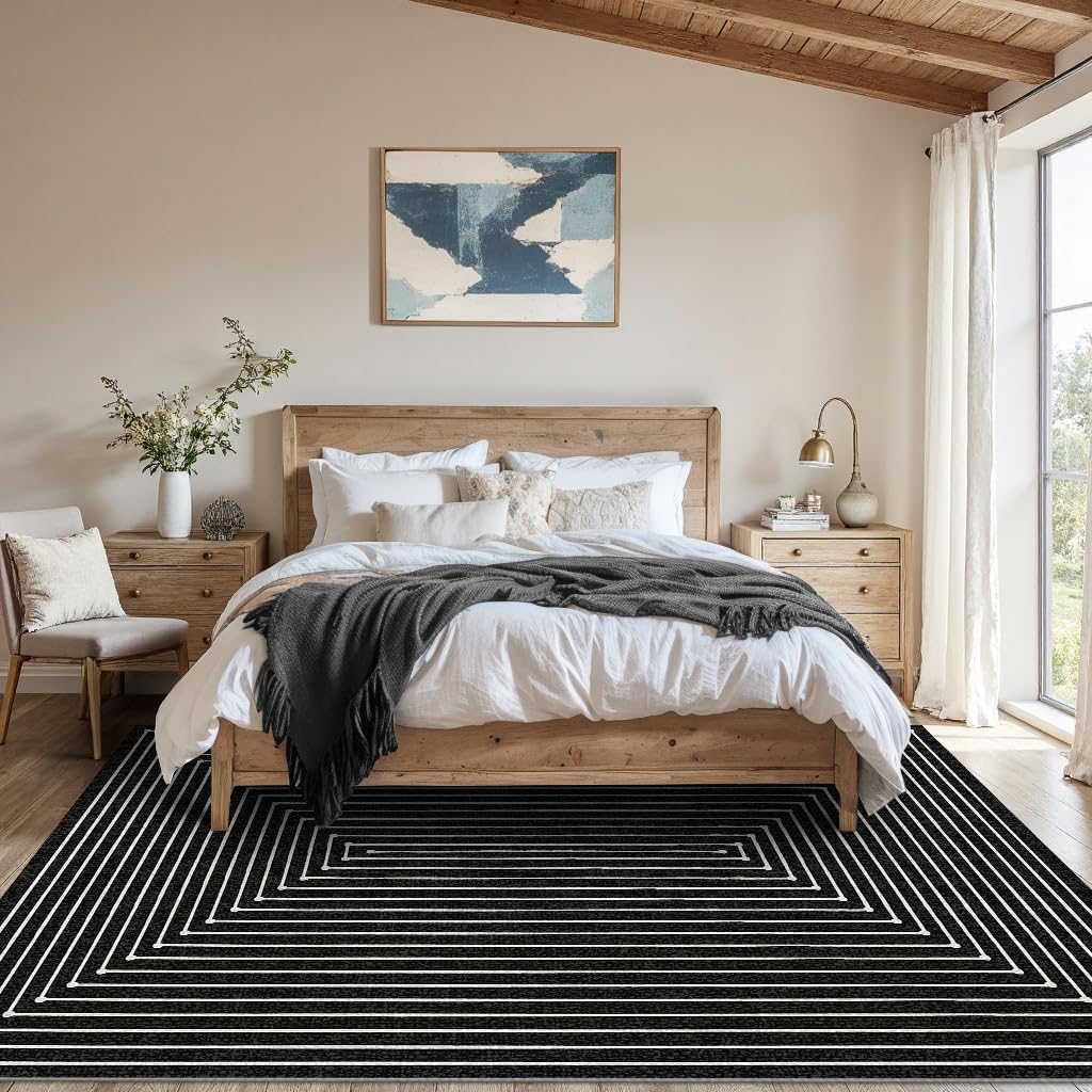 Latte&Fog 5x7 Area Rugs for Living Room Bedroom, Modern Abstract Washable Rug, Boho Non Slip Low Pile Carpet for Indoor Dining Room, Office, Dorm, Classroom, Farmhouse and Kids Room Latte&Fog