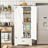 Pamapic 71" Tall Kitchen Pantry Cabinet,Farmhouse Kitchen Pantry,Large Wooden Storage Cabinet with Drawers & Shelves,Wood Kitchen Storage Cabinets with 2 Barn Doors for Kitchen, Dining Room,White Pamapic