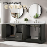 HOMEBEYOND 72 Inch Bathroom Vanity with Double Sink & Ceramic Top, Vanity Cabinet with Center Countertop Basin, Soft-Closing Doors, Backsplash, Sliver Grey HOMEBEYOND