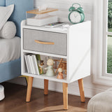 LUCKNOCK Night Stand with Drawer, Modern Nightstand, Bedside Tables, Mid Century Nightstands with Open Storage Shelf, Wood Bedside Table, Small Night Stands for Bedroom, 2-Tier Night Table, White. LUCKNOCK