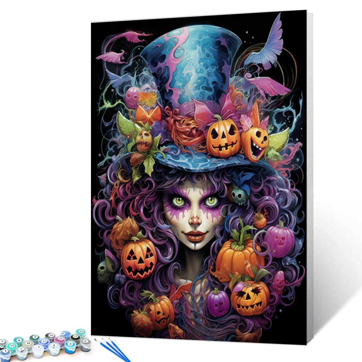 Tucocoo Paint by Number Gril Portrait with Hat DIY Painting On Canvas with Brushes Acrylic Paints Pumpkin Halloween Hocus Pocus Paint by Numbers for Adults Kids Students Beginner 16x20 Inch Frameless Tucocoo