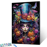 Tucocoo Paint by Number Gril Portrait with Hat DIY Painting On Canvas with Brushes Acrylic Paints Pumpkin Halloween Hocus Pocus Paint by Numbers for Adults Kids Students Beginner 16x20 Inch Frameless Tucocoo