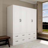 NewBeth 71" Wood Armoire Wardrobe Closet with 2 Doors and 2 Drawers, Clothes Storage Organizer Cabinets with Hanging Rod Freestanding Wardrobe for Bedroom, White (Style1) NewBeth