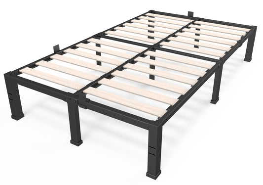 ROIL 14-Inch Heavy Duty Queen Size Bed Frame with Wooden Slats - No Box Spring Required, Noise-Free Design, and Mattress Stoppers - WoodArtSupply