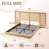 LUXOAK Maple Yellow Farmhouse Full Floating Bed Frame with LED Lighting & Charging Station LUXOAK