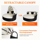FDW Outdoor Round Daybed Wicker Patio Furniture Outdoor Furniture with Retractable Canopy Rattan Separated Seating Sectional Sofa Khaki Washable Cushioned and Three Pillow for Patio Backyard FDW