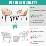 IJIALIFE 3 Pieces Patio Bistro Set, Outdoor Wicker Table and Chairs Set of 2, Rattan Balcony Furniture Set with Cushions for Front Porch Apartment Backyard Deck,Beige IJIALIFE