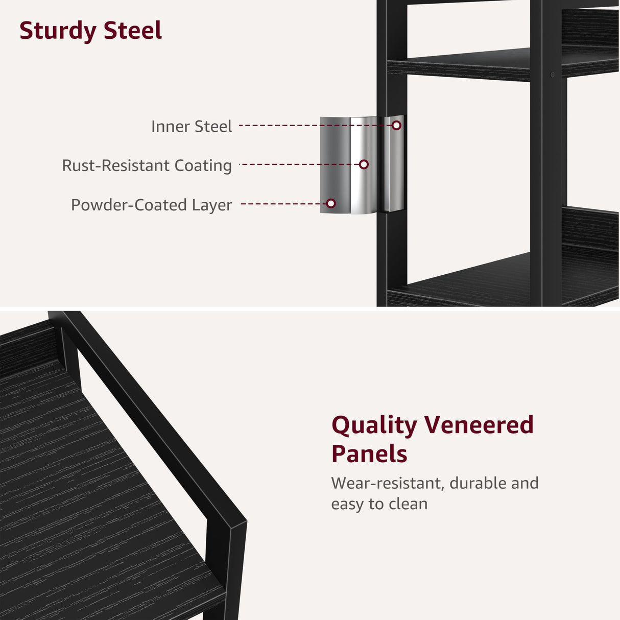 KLUVIS Black Narrow Bookshelf with 3 Drawers - 4 Tier Thin Book Shelf for Small Spaces Skinny Shelves Slim Farmhouse Fabric Drawer 60 inch Tall (04B) KLUVIS